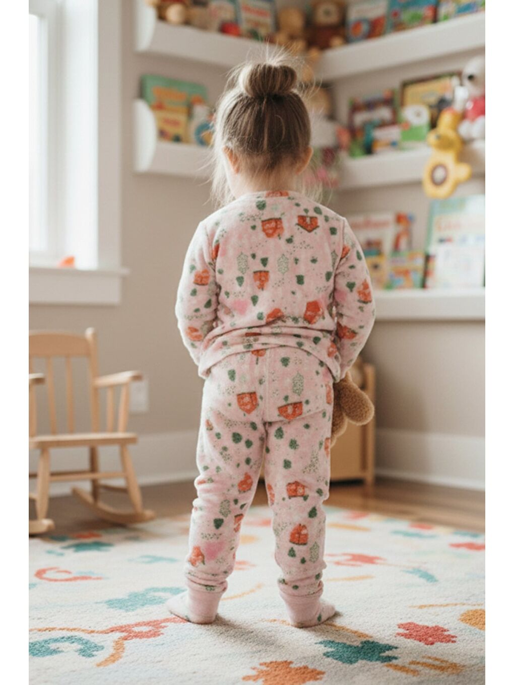 Pembe Ev Desenli Polar Kız Çocuk Pijama Takımı-2