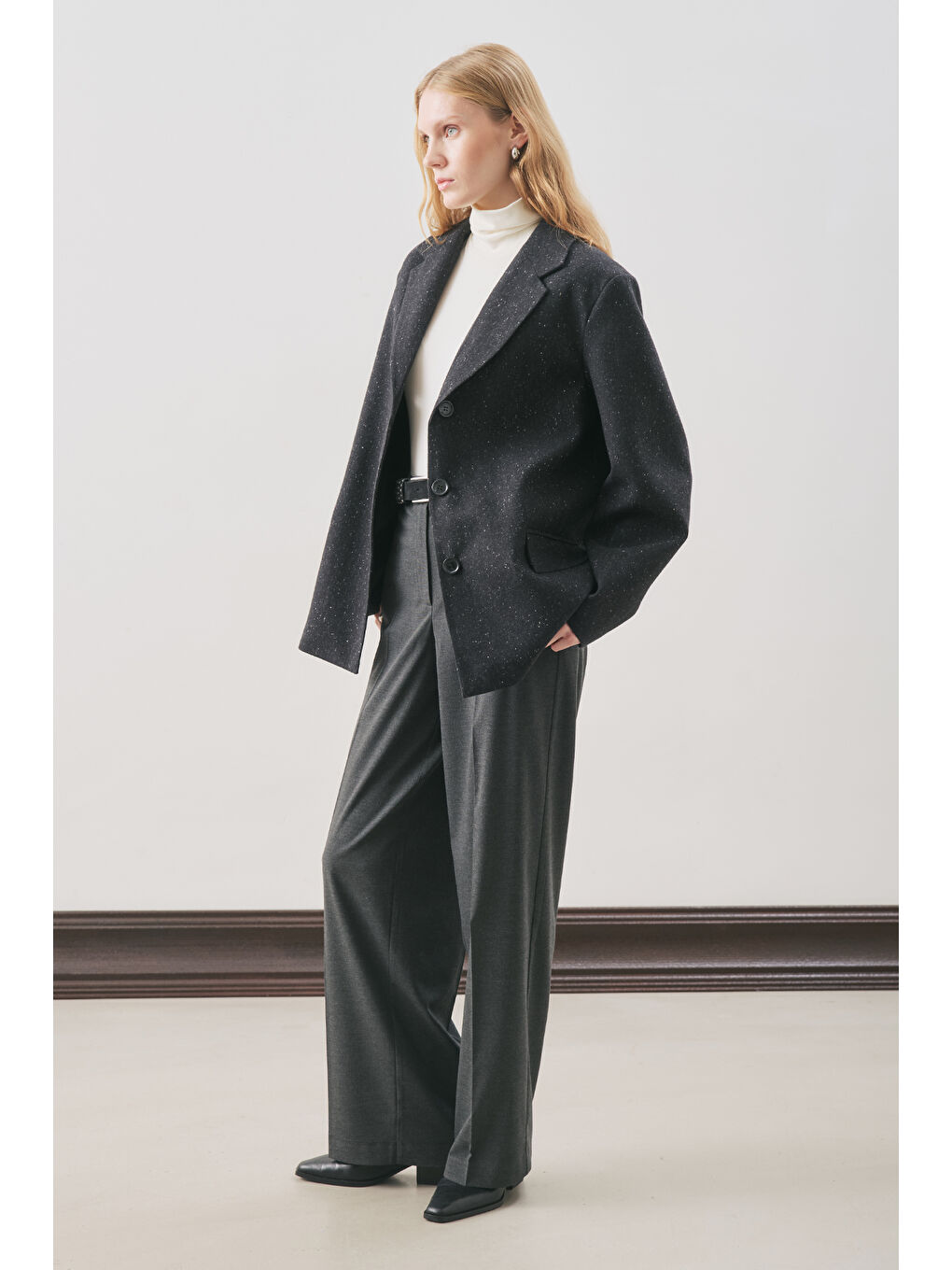 Gri Norrıs Yün Blazer Ceket Dark Grey Melange-2