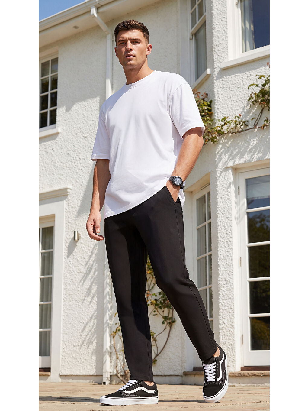 Spor Klasik Siyah Kolay Ütülenebilir Easy Iron Erkek Pantolon-3