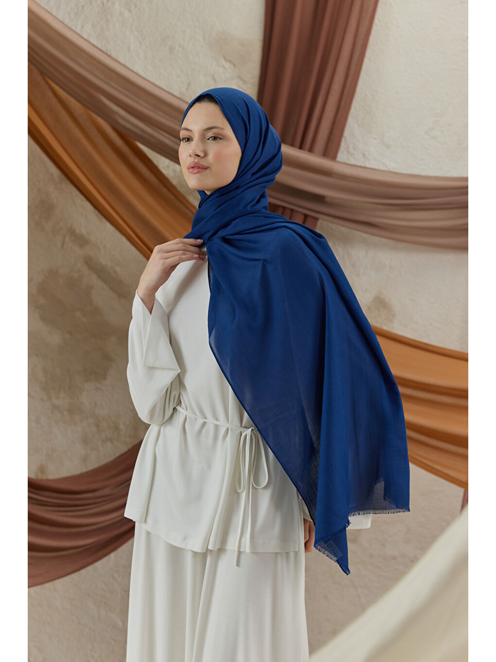 Soft Line Pamuk Şal Lacivert-1