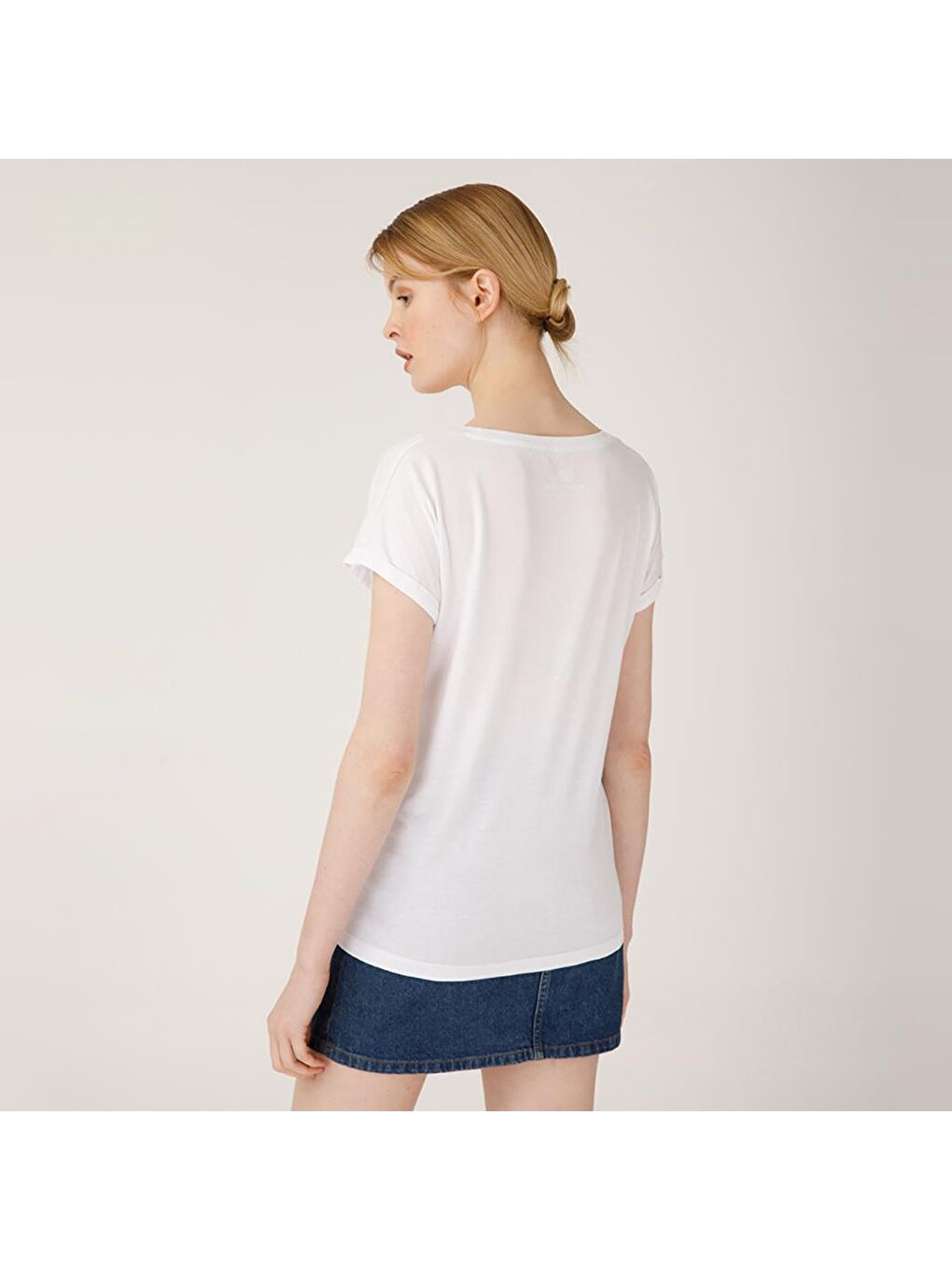 Beyaz Pistachio Çizgili Kadın T-Shirt-6