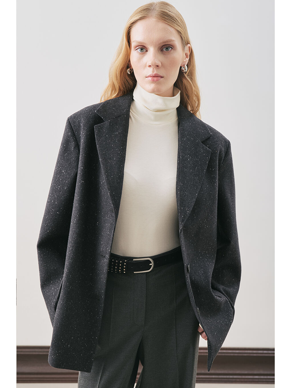 Gri Norrıs Yün Blazer Ceket Dark Grey Melange-3