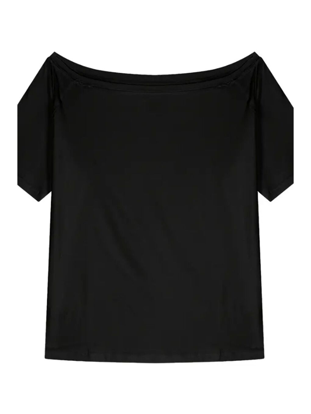 Siyah Kadın Düşük Omuz Kayık Yaka Oversize T-Shirt-1