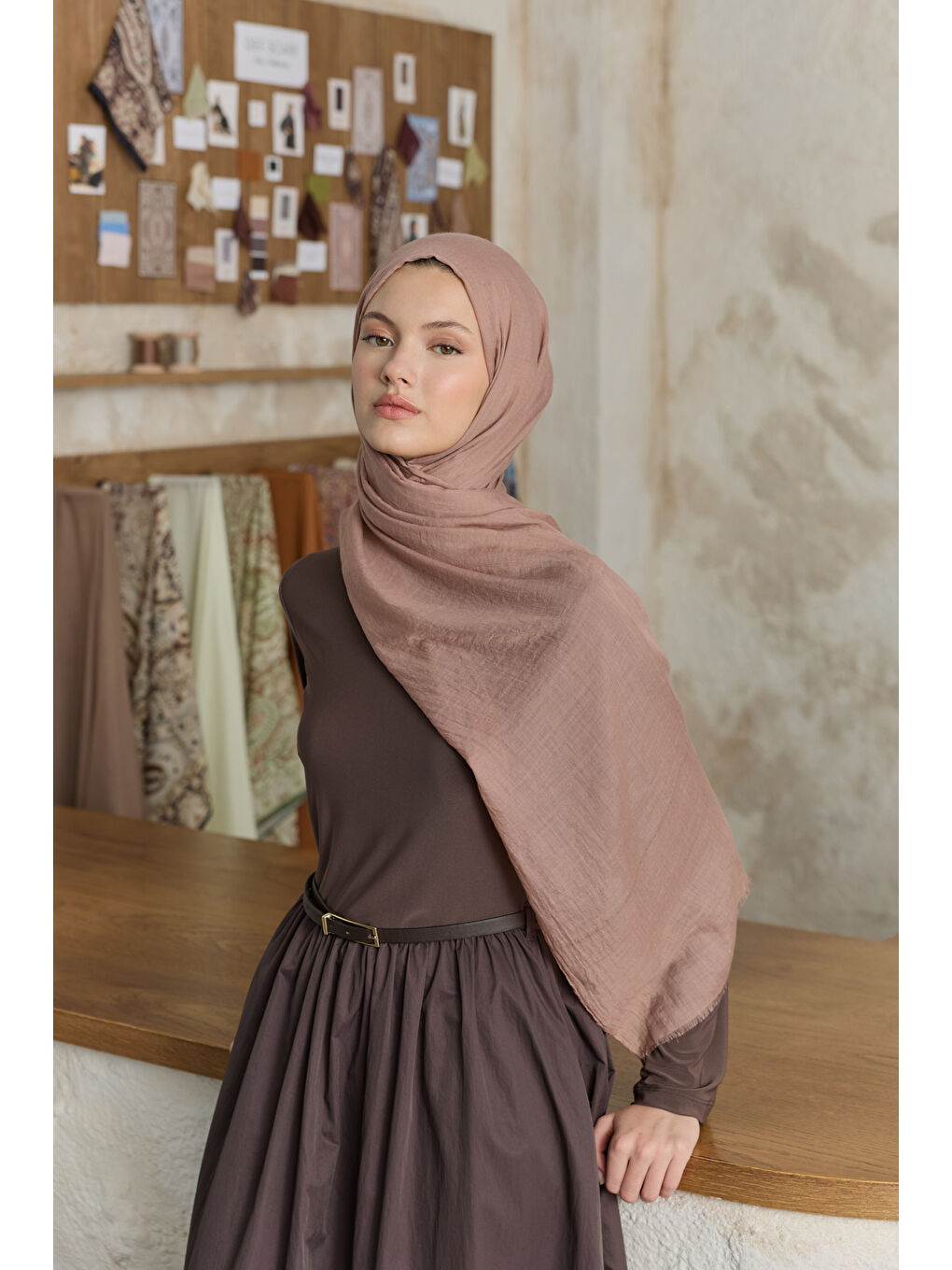 Pembe Soft Line Pamuk Şal Gül Kurusu-1