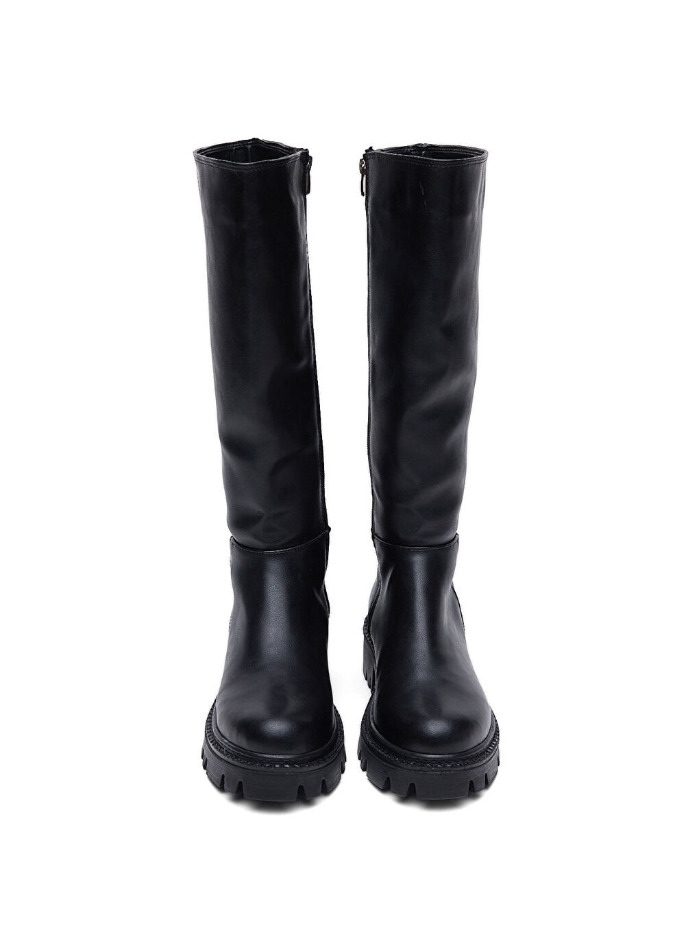 Kadın Siyah Cilt Rahat Kalıp Yüksek Taban Fermuarlı Çizme-3