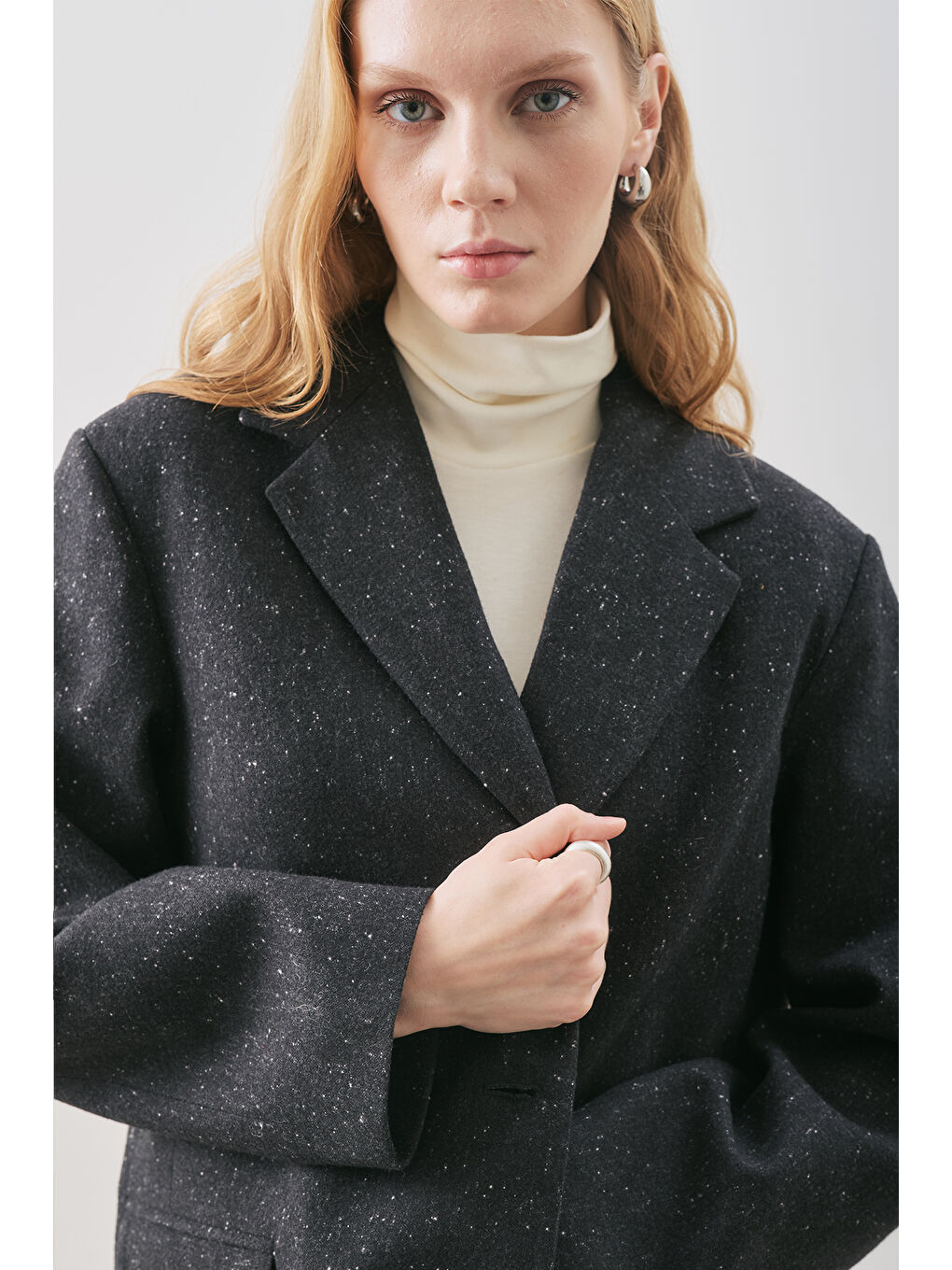 Gri Norrıs Yün Blazer Ceket Dark Grey Melange-4