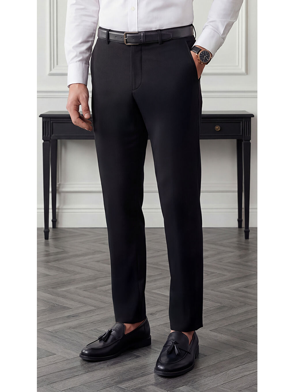 Spor Klasik Siyah Kolay Ütülenebilir Easy Iron Erkek Pantolon-4