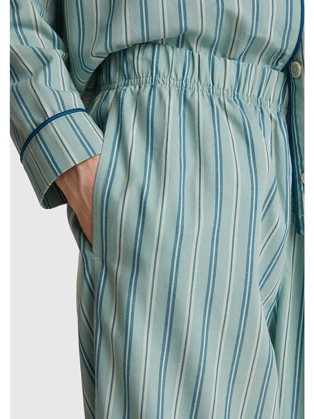 Kadın Turkuaz %100 Pamuk Kare Desenli Paçası Kıvrık Pijama Altı-5