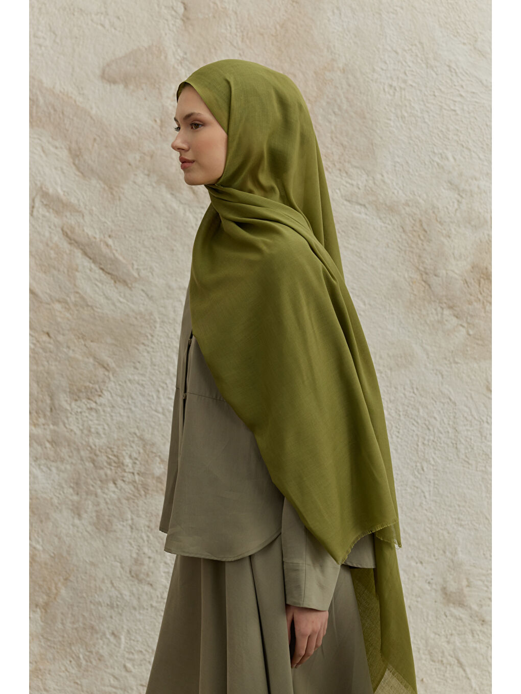 Soft Line Pamuk Şal Yağ Yeşili-4