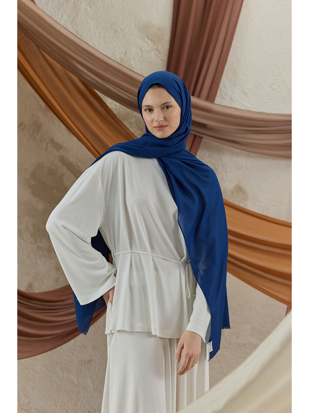 Soft Line Pamuk Şal Lacivert-2