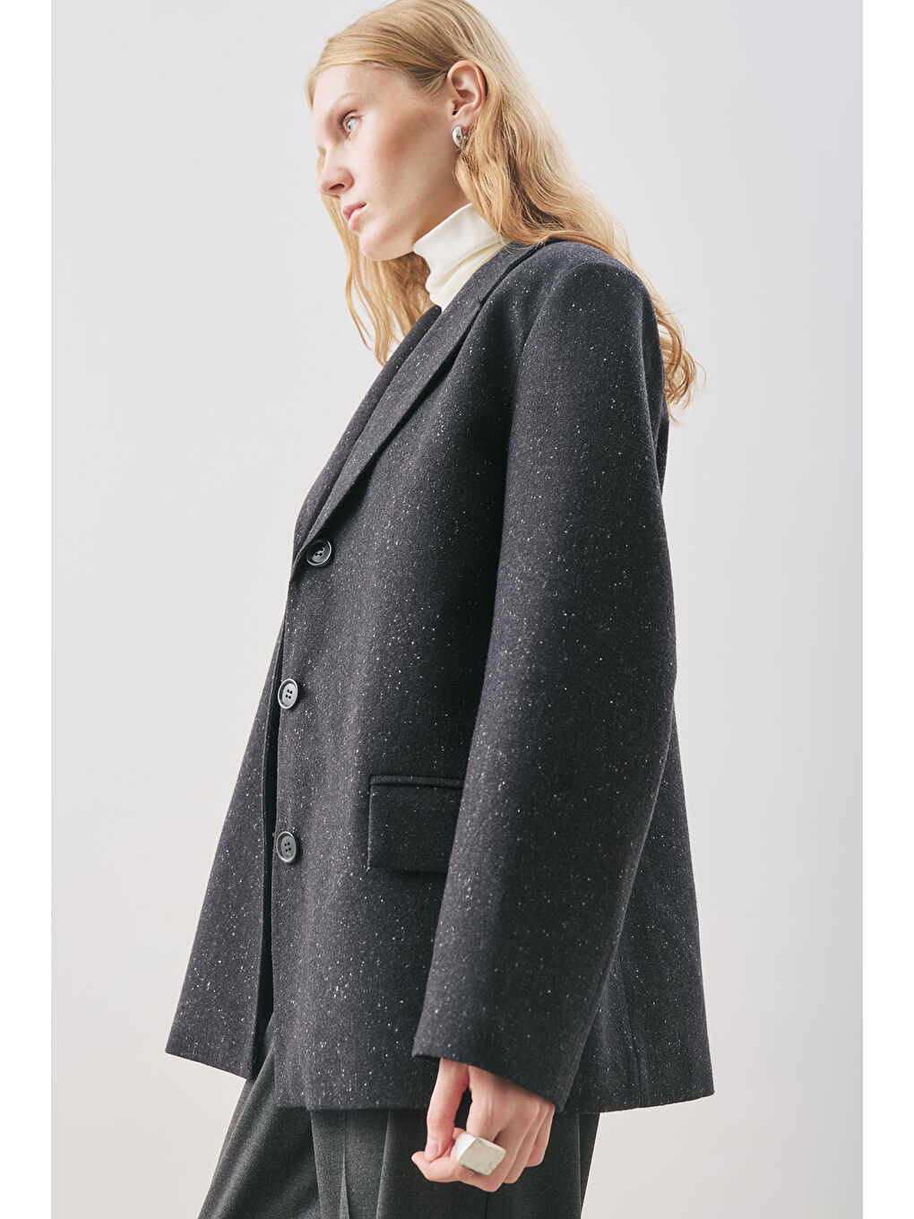 Gri Norrıs Yün Blazer Ceket Dark Grey Melange-5