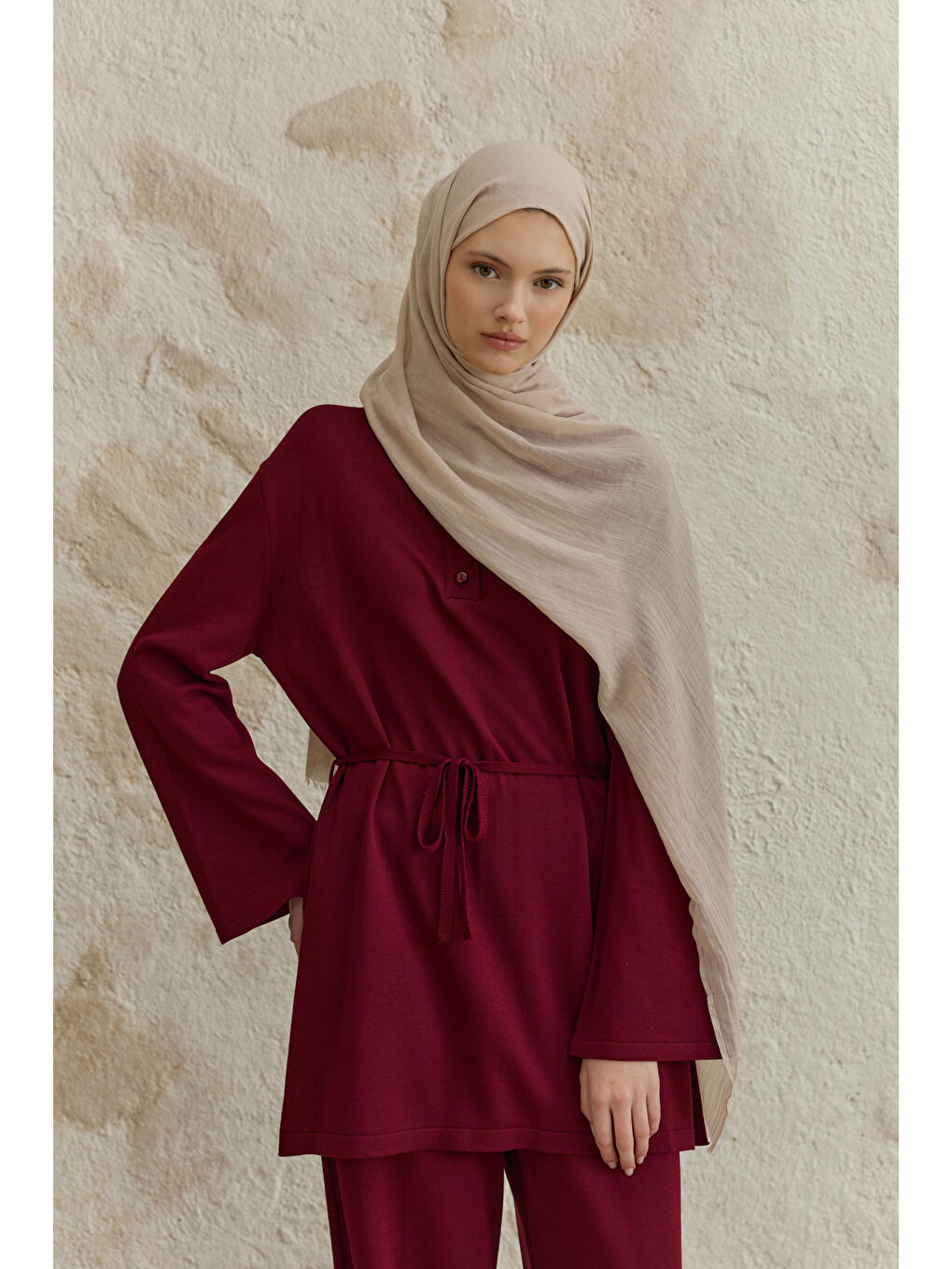 Bej Soft Line Pamuk Şal Taş