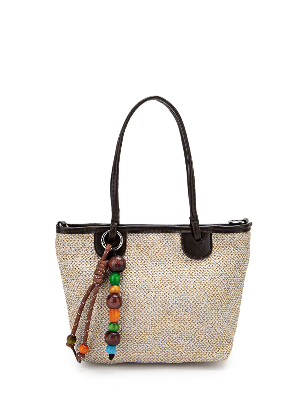 Ahşap Boncuk Detaylı Hasır Kadın Çapraz Çanta Missy Kahverengi