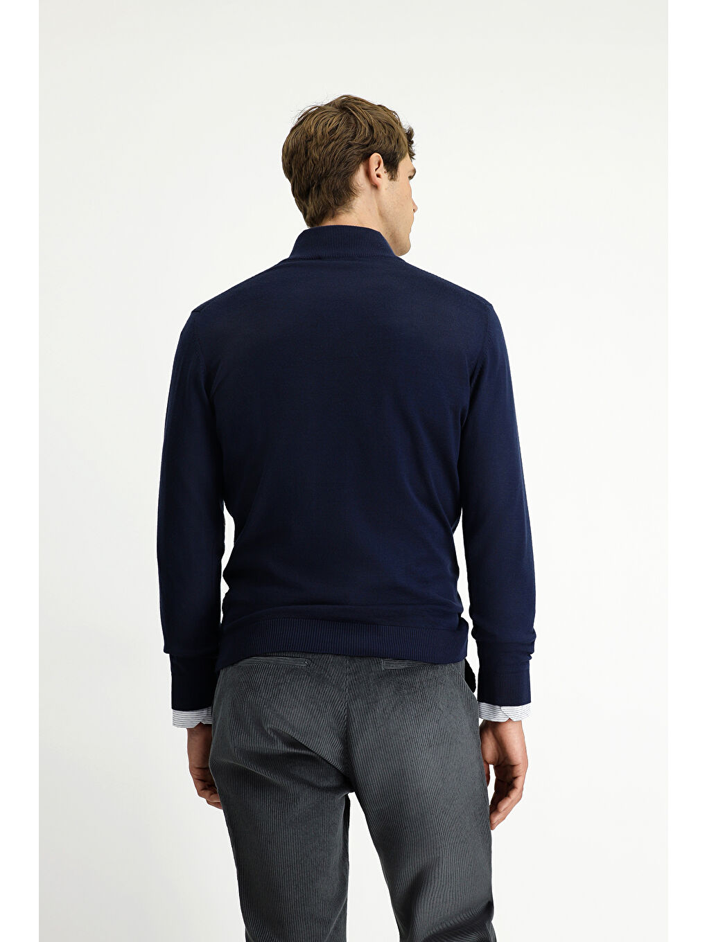 Lacivert Yarım Balıkçı Yaka Regular Fit Desenli Fermuarlı Yünlü Triko Kazak-4