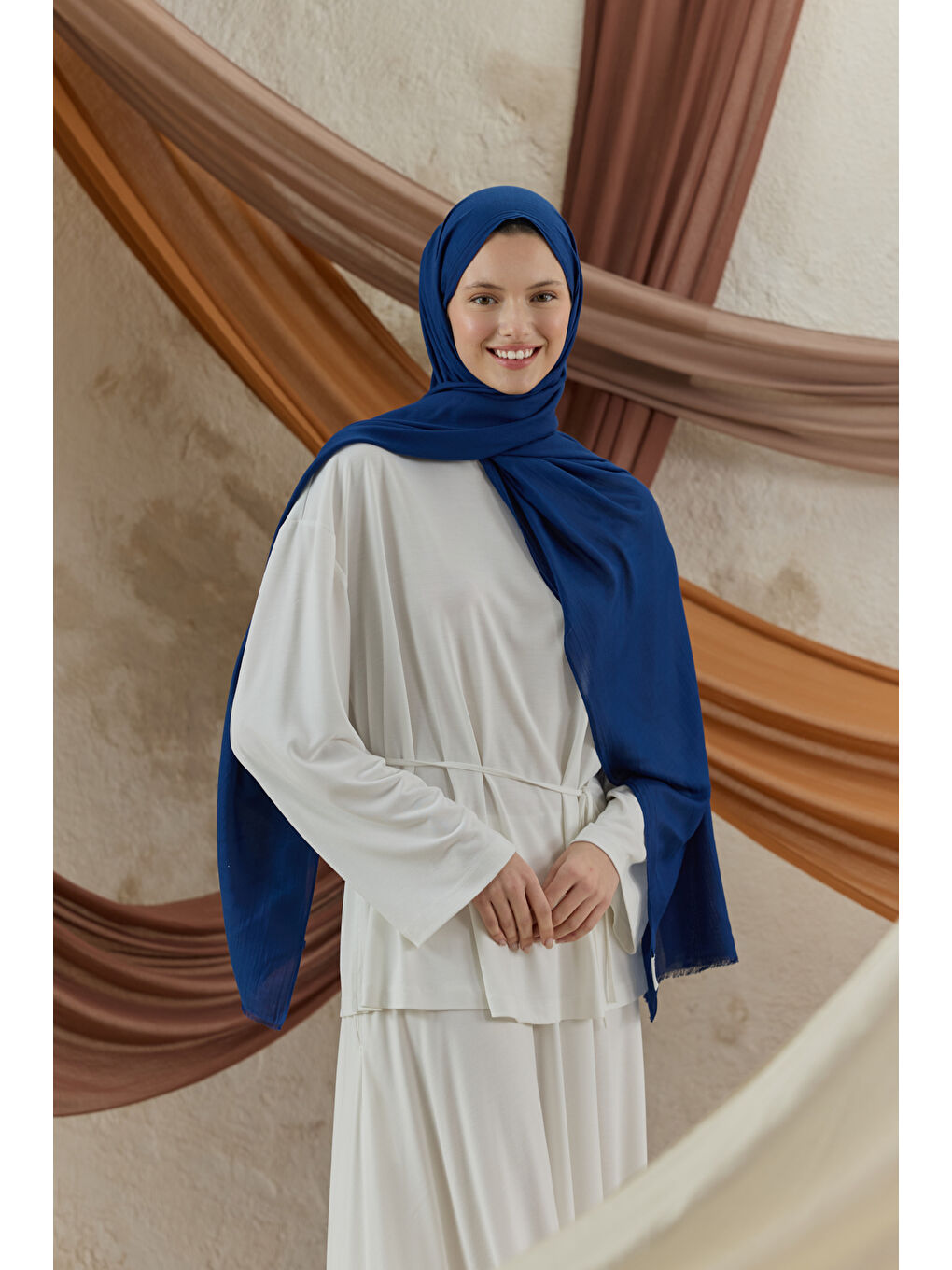 Soft Line Pamuk Şal Lacivert-3