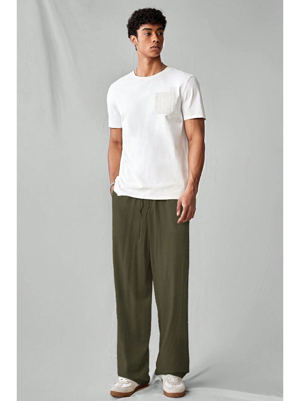 Hafif Ve Rahat Müslin Baggy Erkek %100 Pamuk Pantolon - Haki-2