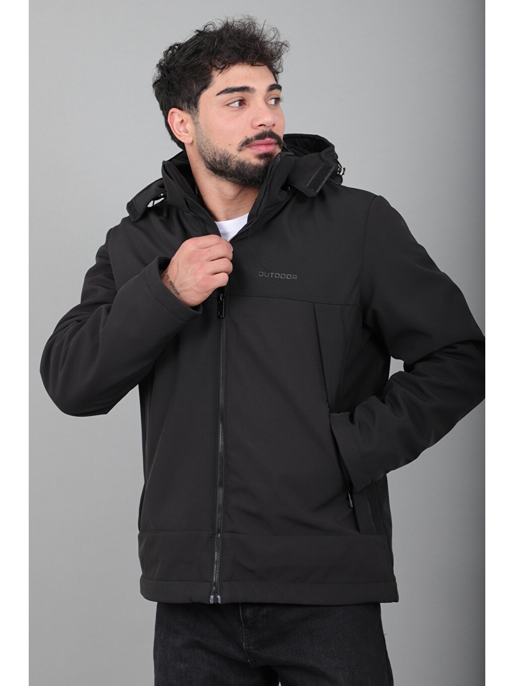 Siyah Parçalı İçi Kürklü Softsheel Kışlık Mont Kmd 889_50523-4