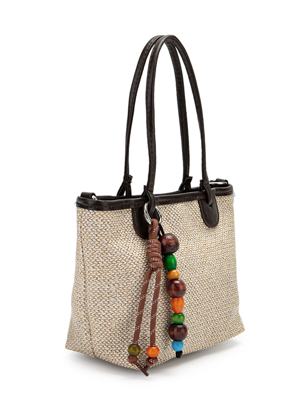 Ahşap Boncuk Detaylı Hasır Kadın Çapraz Çanta Missy Kahverengi-4