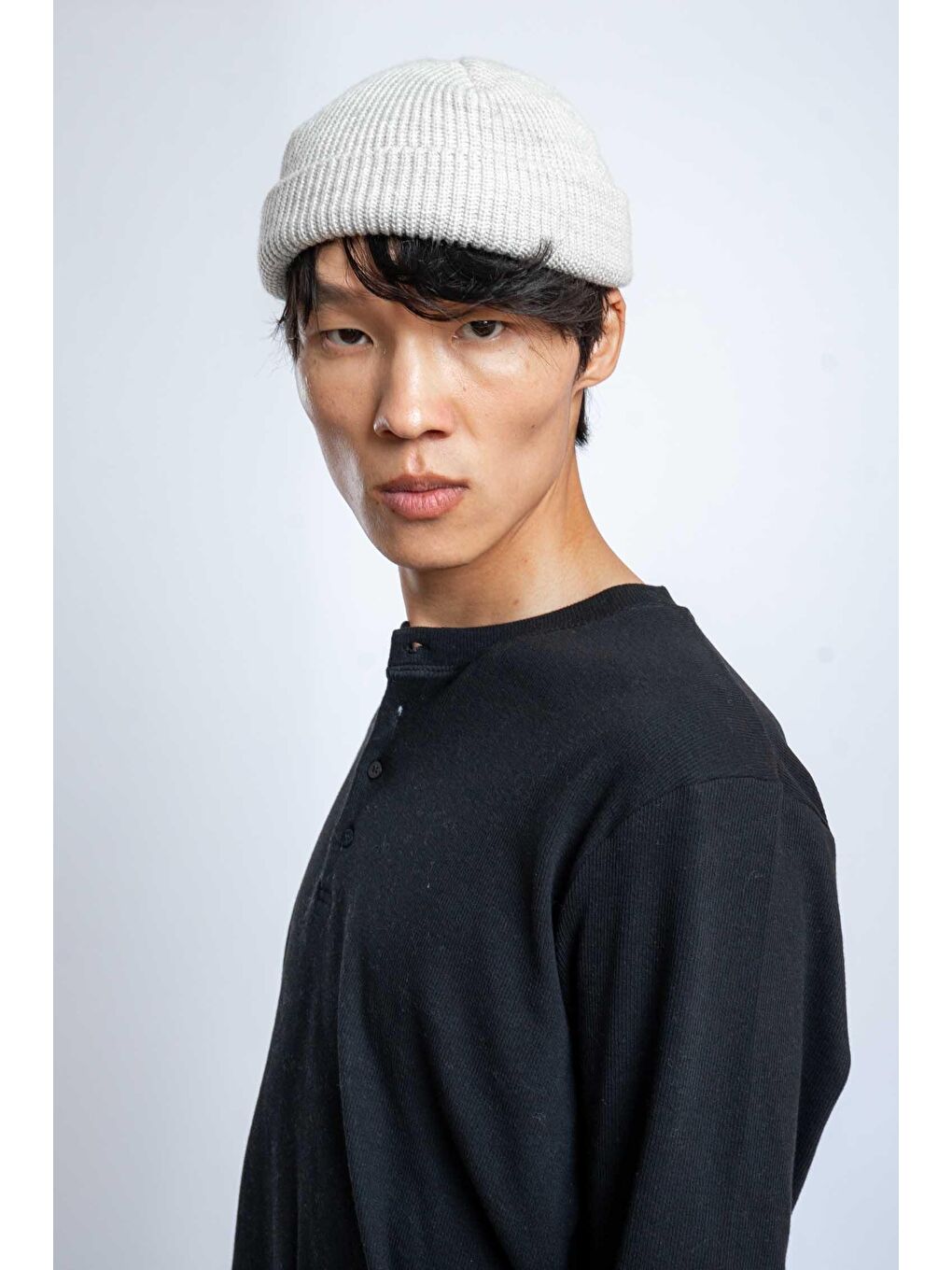 Erkek Oversize Düğmeli Basic Uzun Kollu T-Shirt Siyah-7