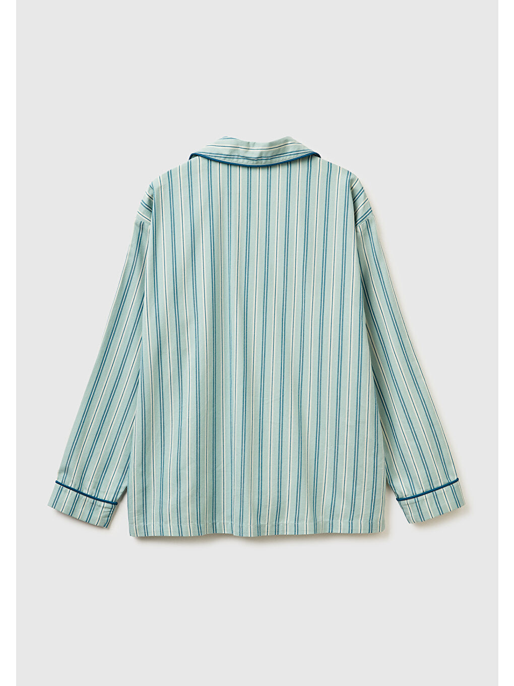 Kadın Turkuaz %100 Pamuk Kare Desenli Logolu Gömlek Yaka Pijama Üstü-3