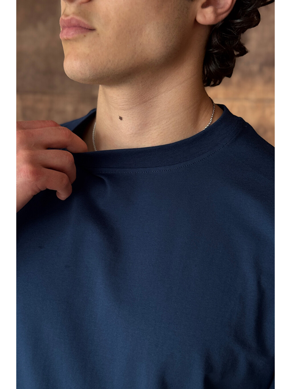 İndigo Erkek %100 Pamuk Oversize Basic T-shirt-5