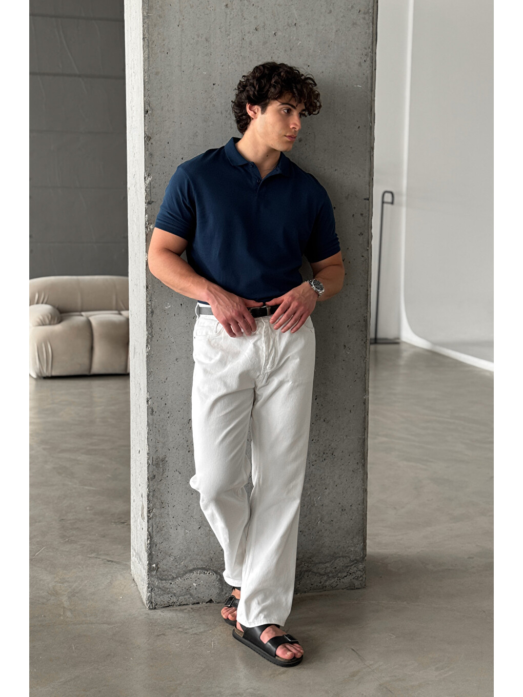 Lacivert Erkek %100 Pamuk Düğmeli Polo Yaka T-Shirt-3