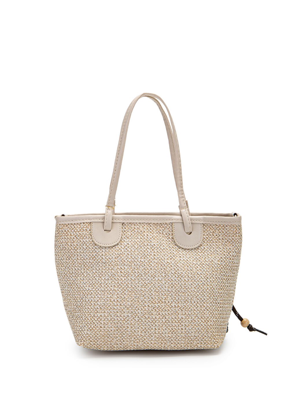 Ekru Ahşap Boncuk Detaylı Hasır Kadın Çapraz Çanta Missy Krem-3