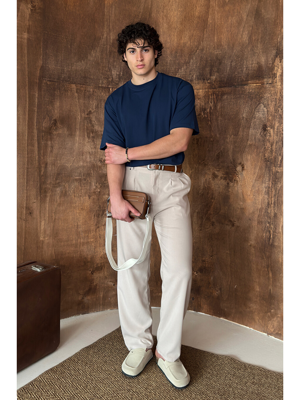İndigo Erkek %100 Pamuk Oversize Basic T-shirt-6