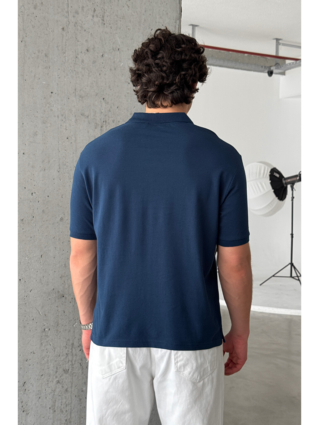 Lacivert Erkek %100 Pamuk Düğmeli Polo Yaka T-Shirt-4