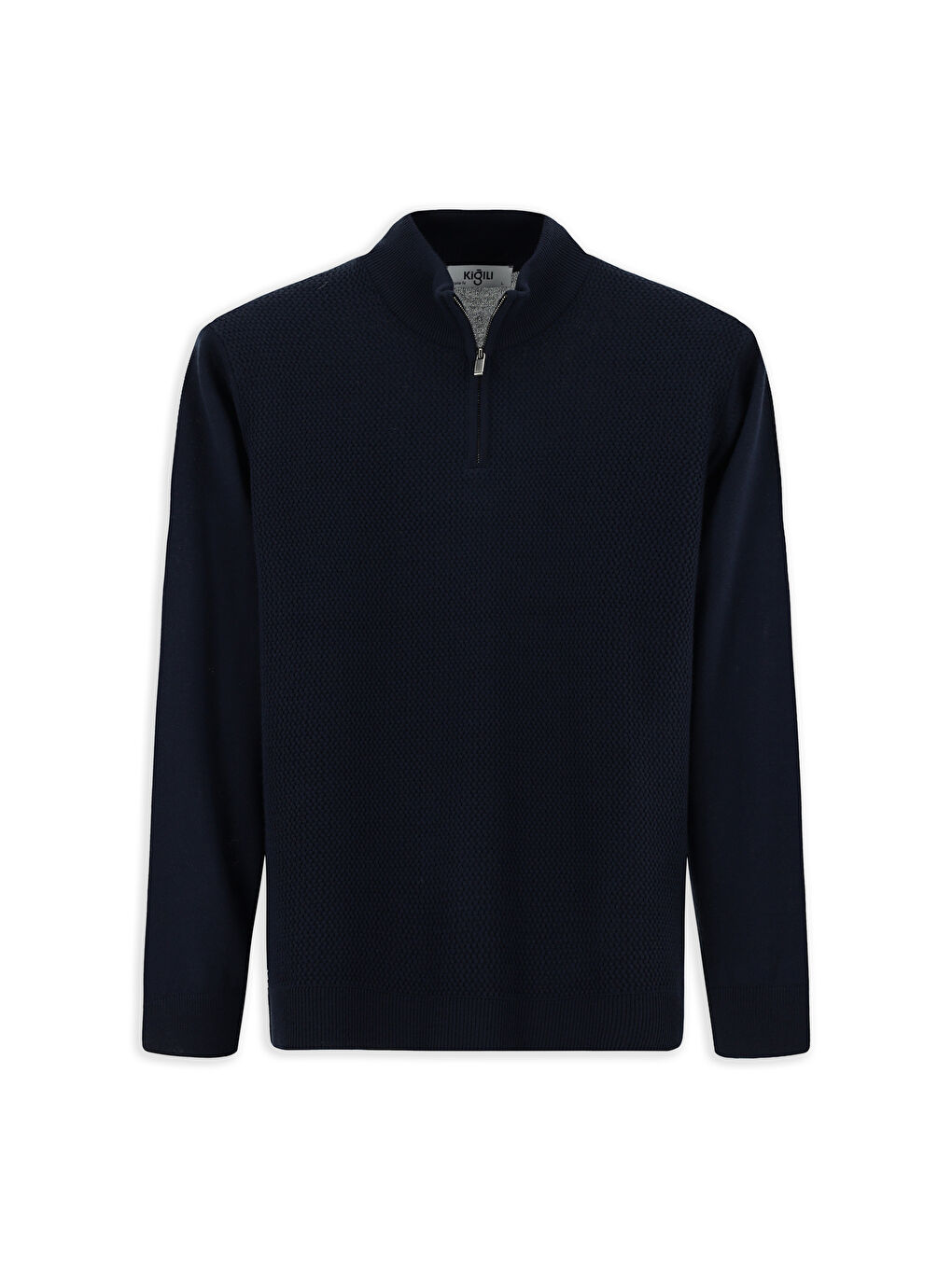 Lacivert Yarım Balıkçı Yaka Regular Fit Desenli Fermuarlı Yünlü Triko Kazak-6