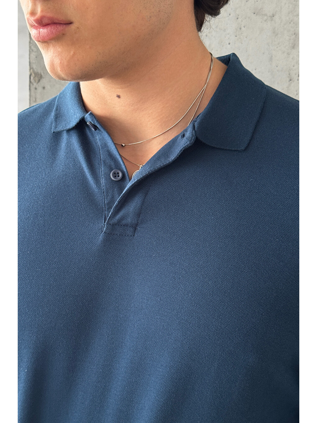 Lacivert Erkek %100 Pamuk Düğmeli Polo Yaka T-Shirt-5