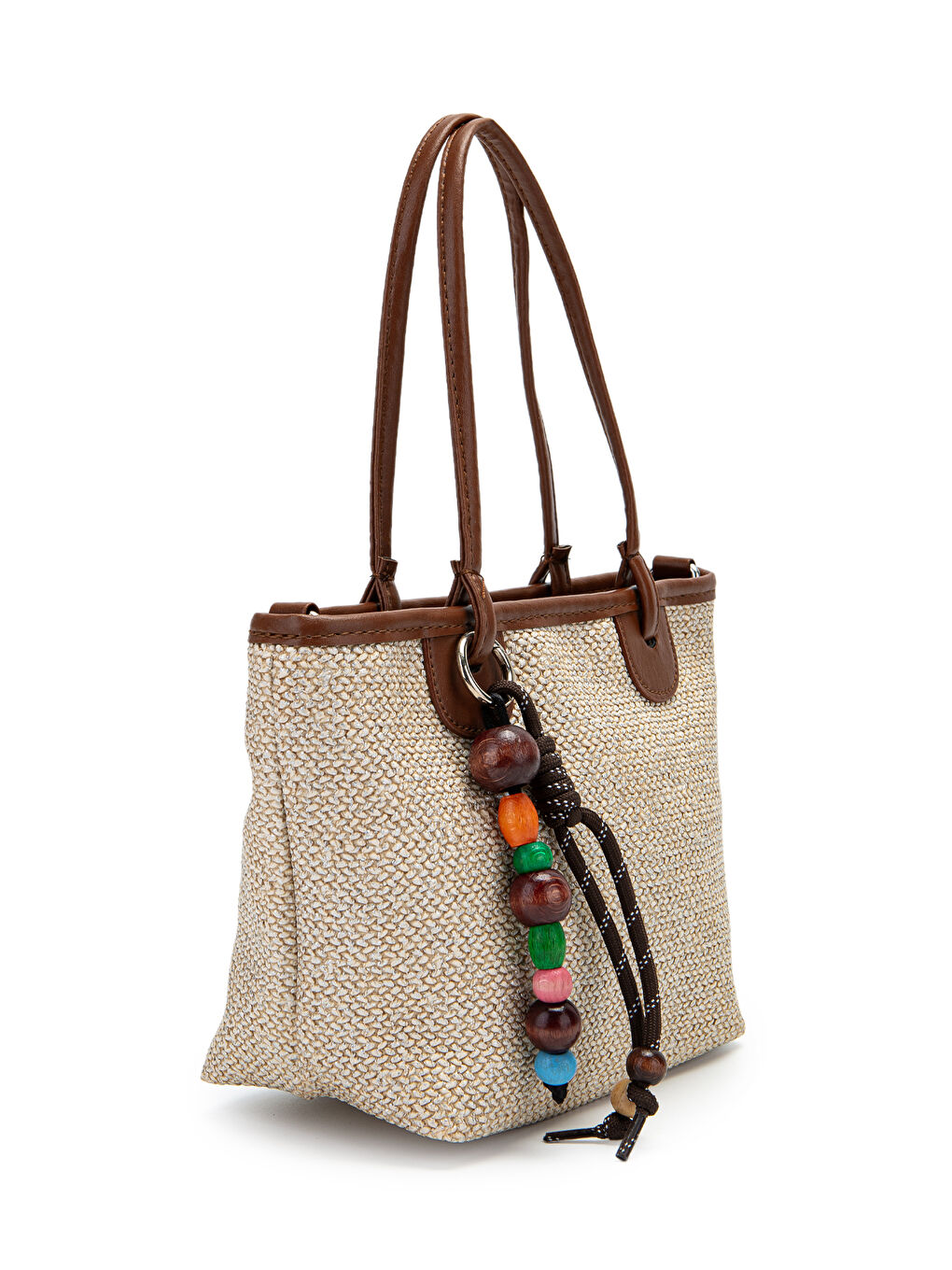 Kahverengi Ahşap Boncuk Detaylı Hasır Kadın Çapraz Çanta Missy Taba-2