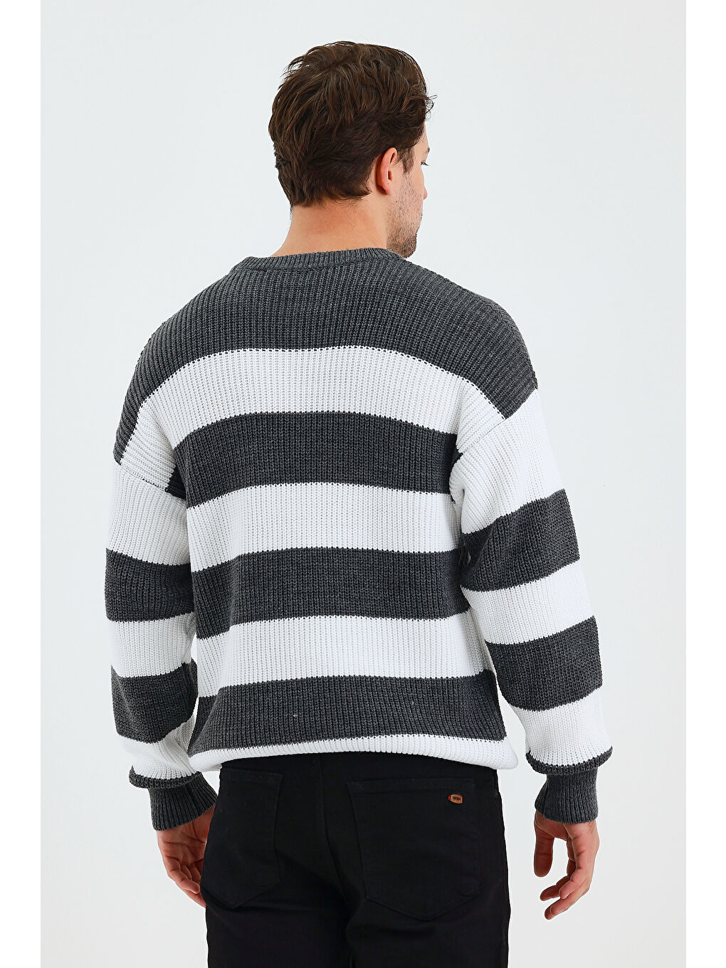 Gri Erkek Renk Bloklu Regular Bisiklet Yaka Triko Kazak-4