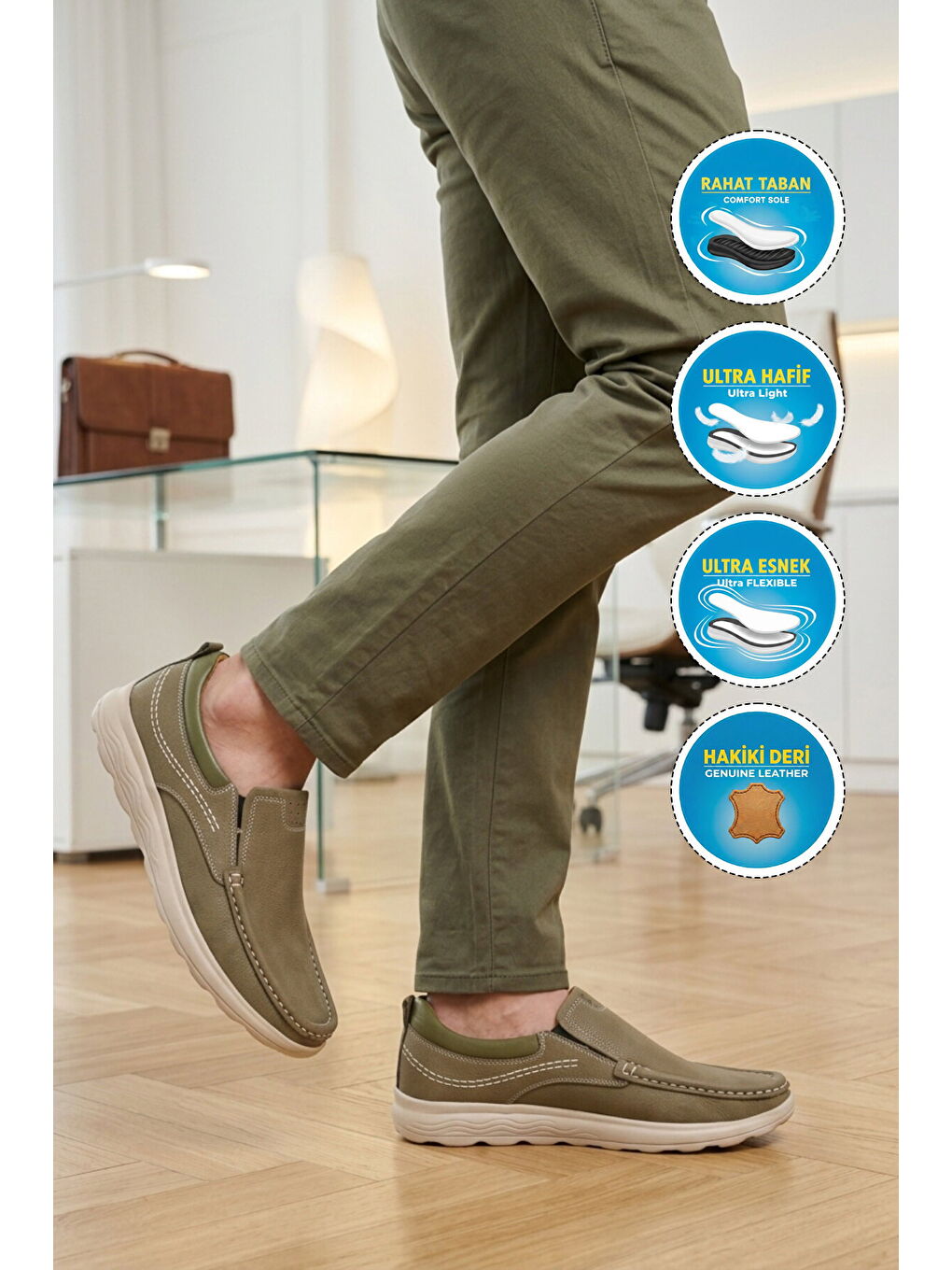 Premium Haki Nubuk Hakiki Deri Anatomik Erkek Casual Ayakkabı 2406 M-2