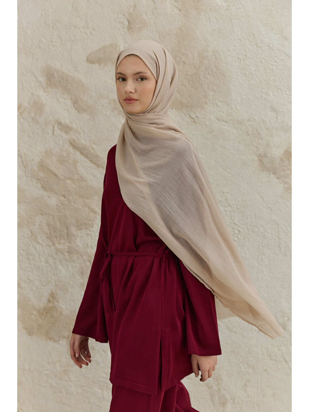 Bej Soft Line Pamuk Şal Taş-3