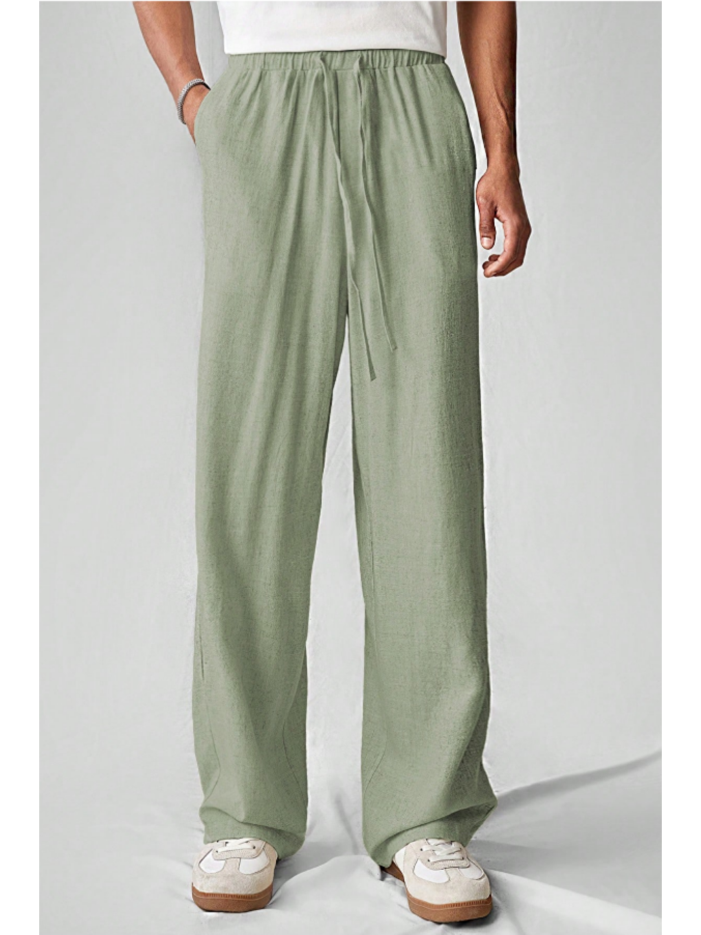 Hafif Ve Rahat Müslin Baggy Erkek %100 Pamuk Pantolon - Açık Haki-1