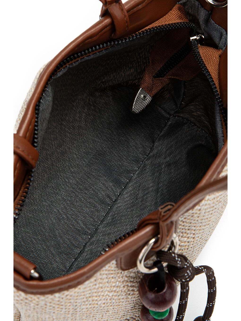 Kahverengi Ahşap Boncuk Detaylı Hasır Kadın Çapraz Çanta Missy Taba-5