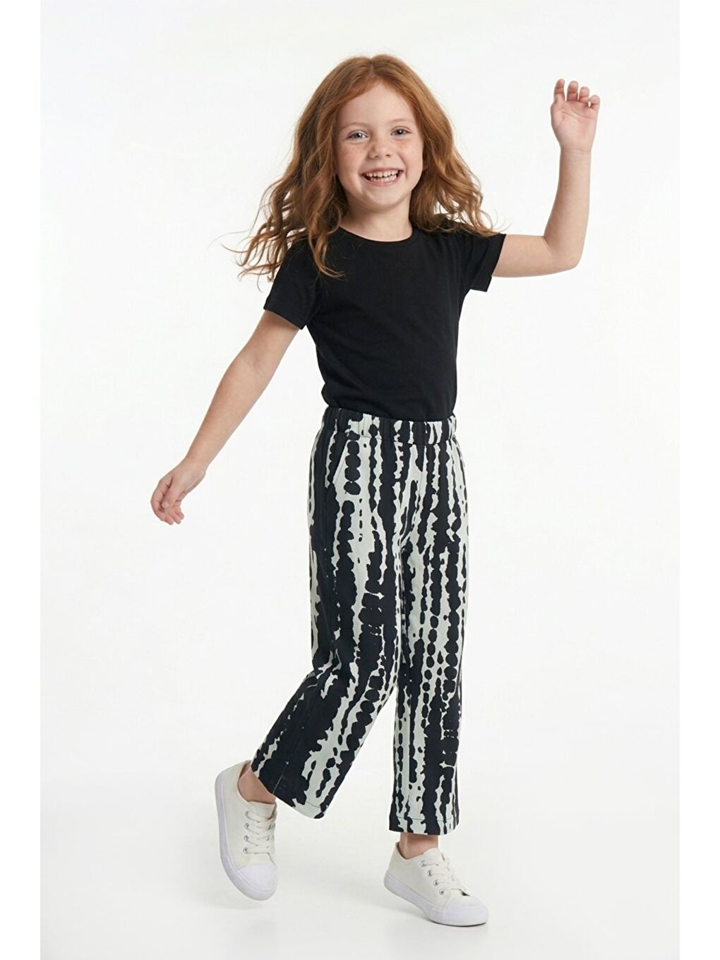 Siyah Desenli Beli Lastikli Kız Çocuk Pantolon-3