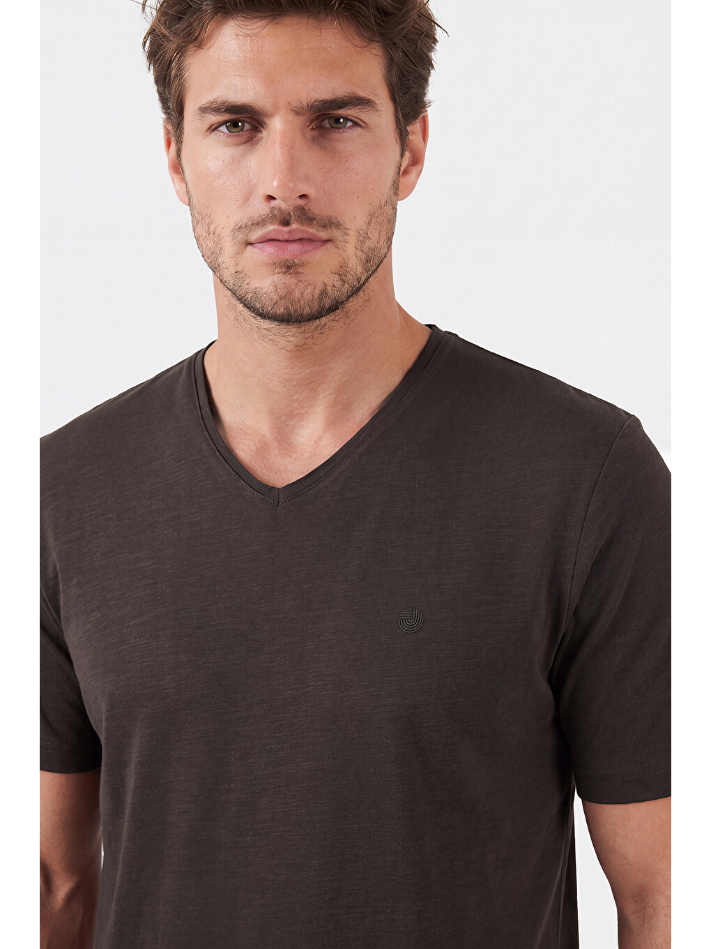 Kahverengi Pamuklu Regular Fit V Yaka T Shirt 5902719-4