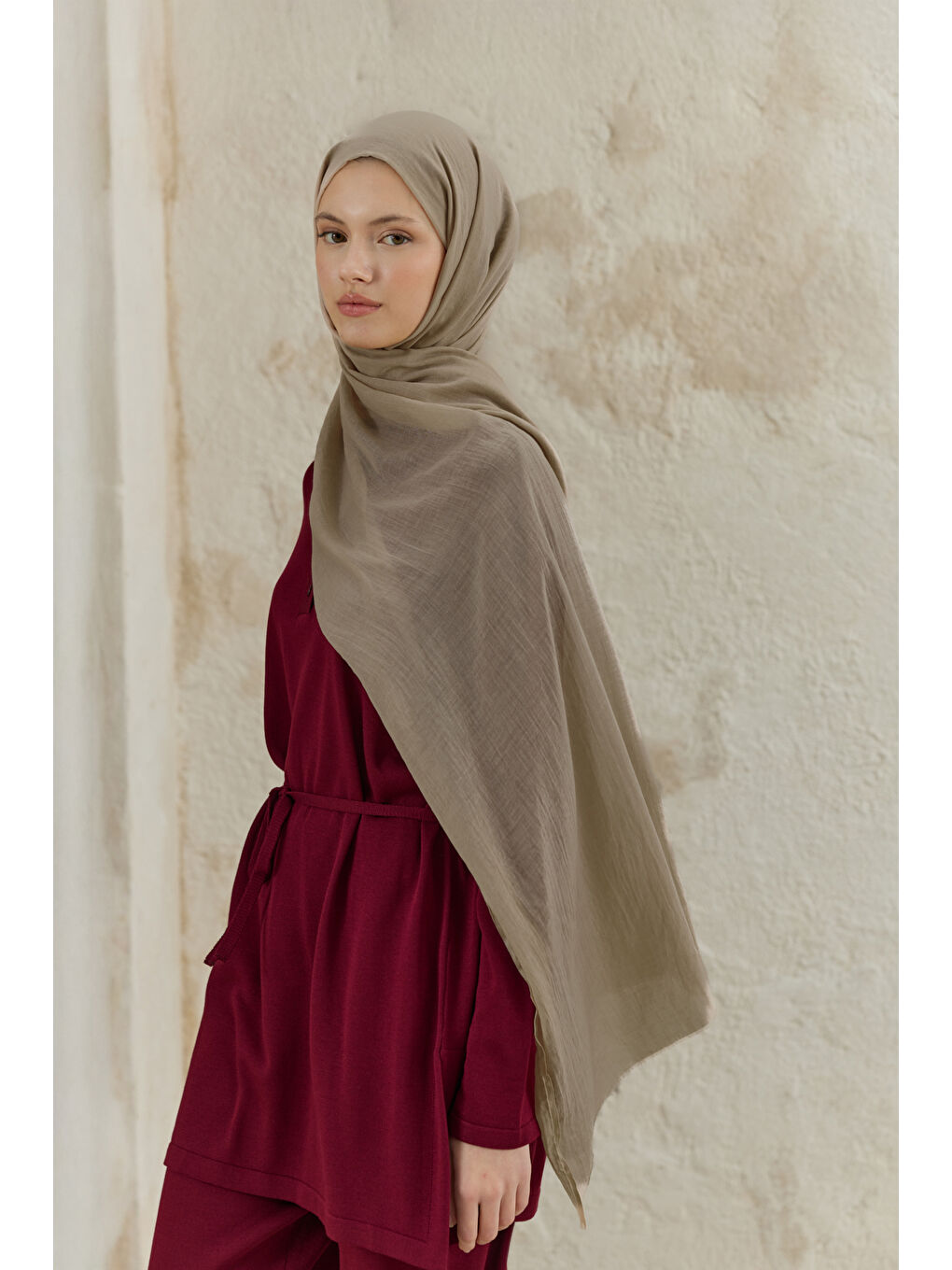 Soft Line Pamuk Şal Bej-3