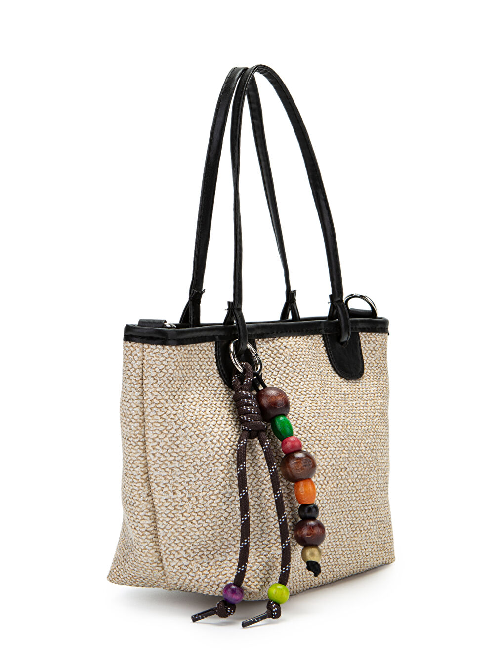 Ahşap Boncuk Detaylı Hasır Kadın Çapraz Çanta Missy Siyah-2