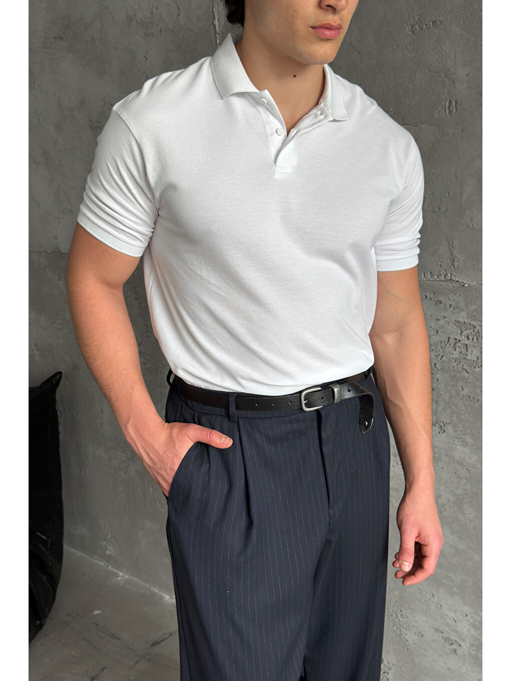Beyaz Erkek %100 Pamuk Düğmeli Polo Yaka T-Shirt
