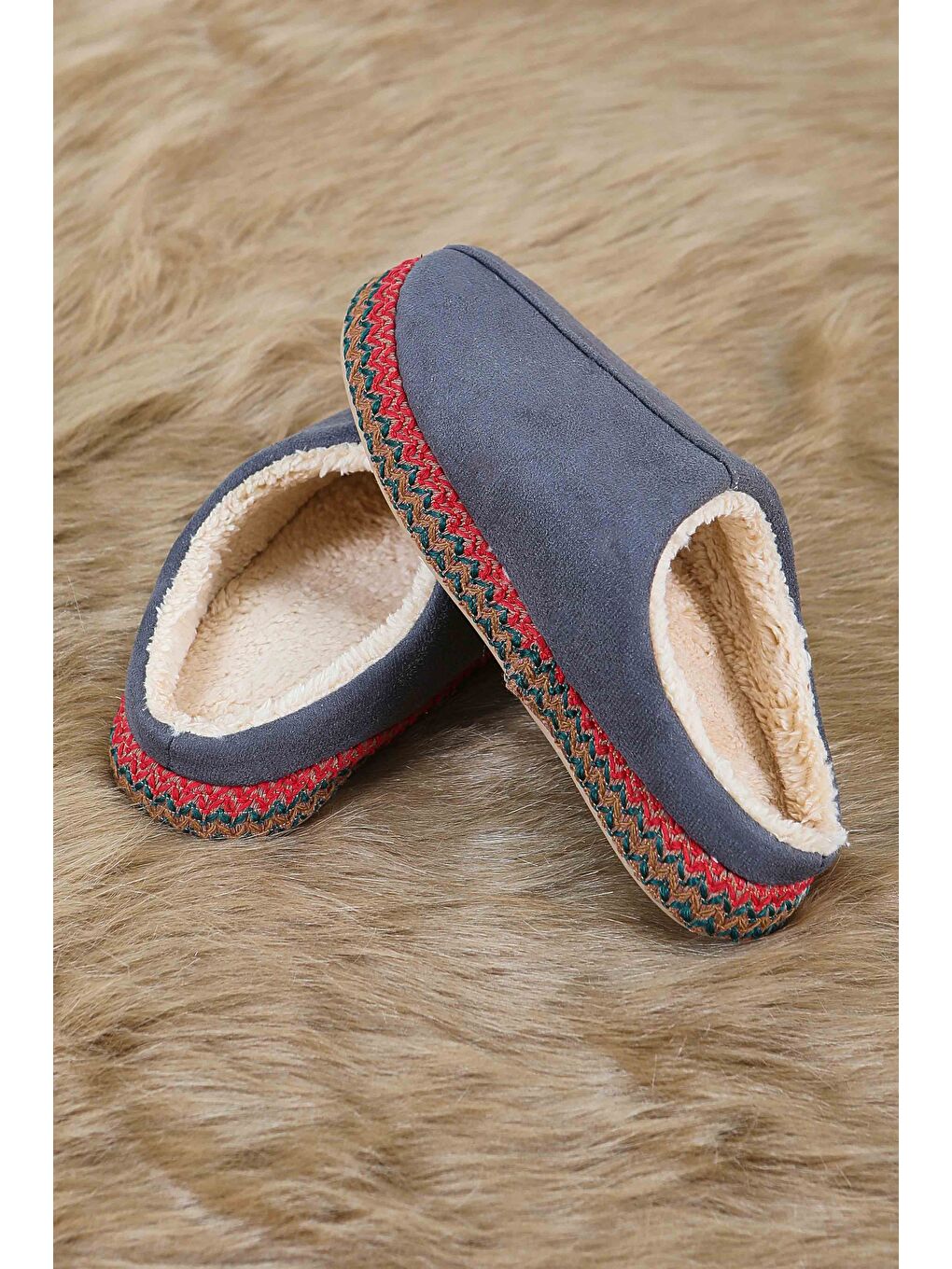 Kadın Antrasit Yanları Nakışlı Ev Terliği - 27781-ANTRASIT-3