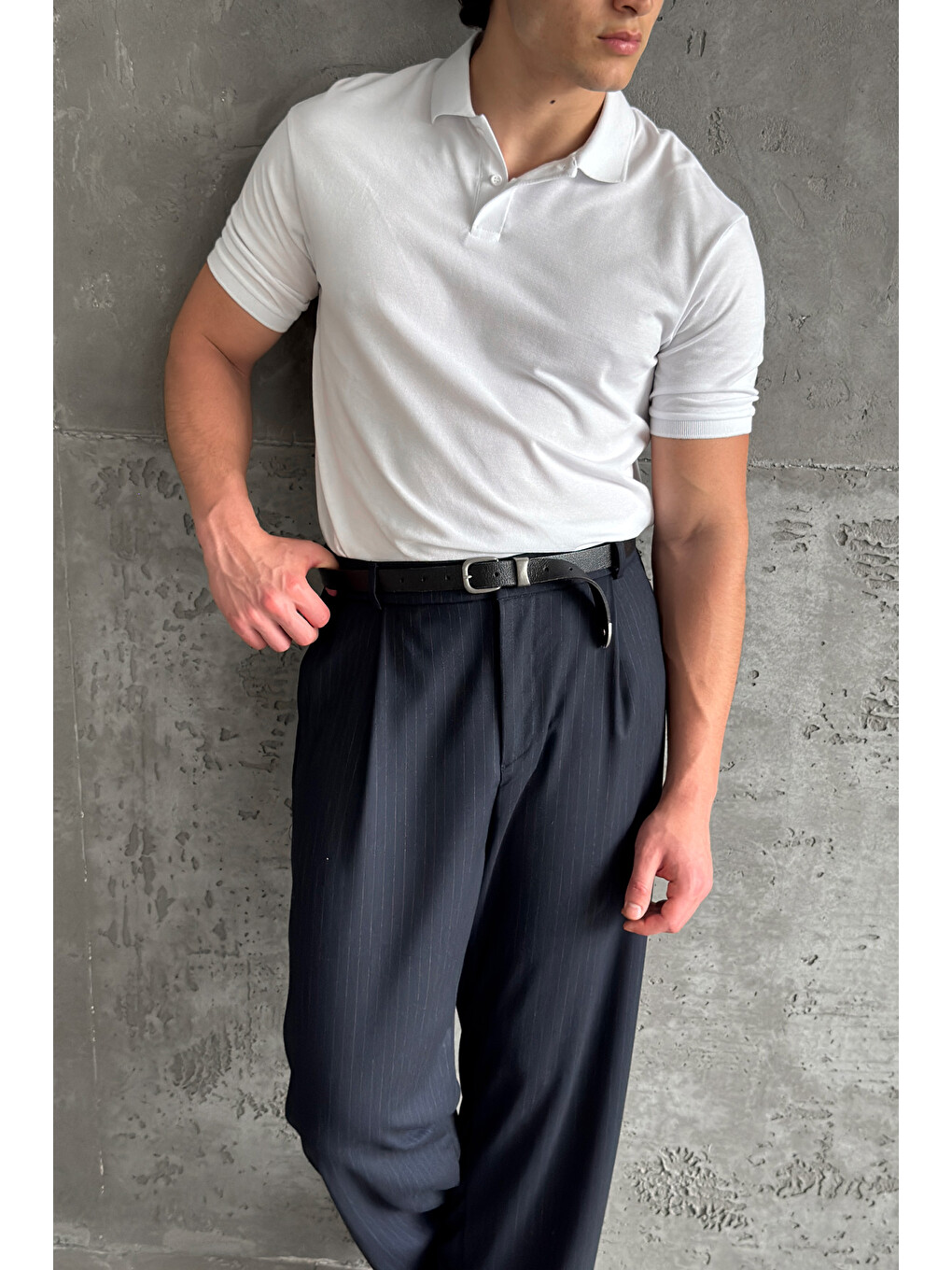 Beyaz Erkek %100 Pamuk Düğmeli Polo Yaka T-Shirt-1