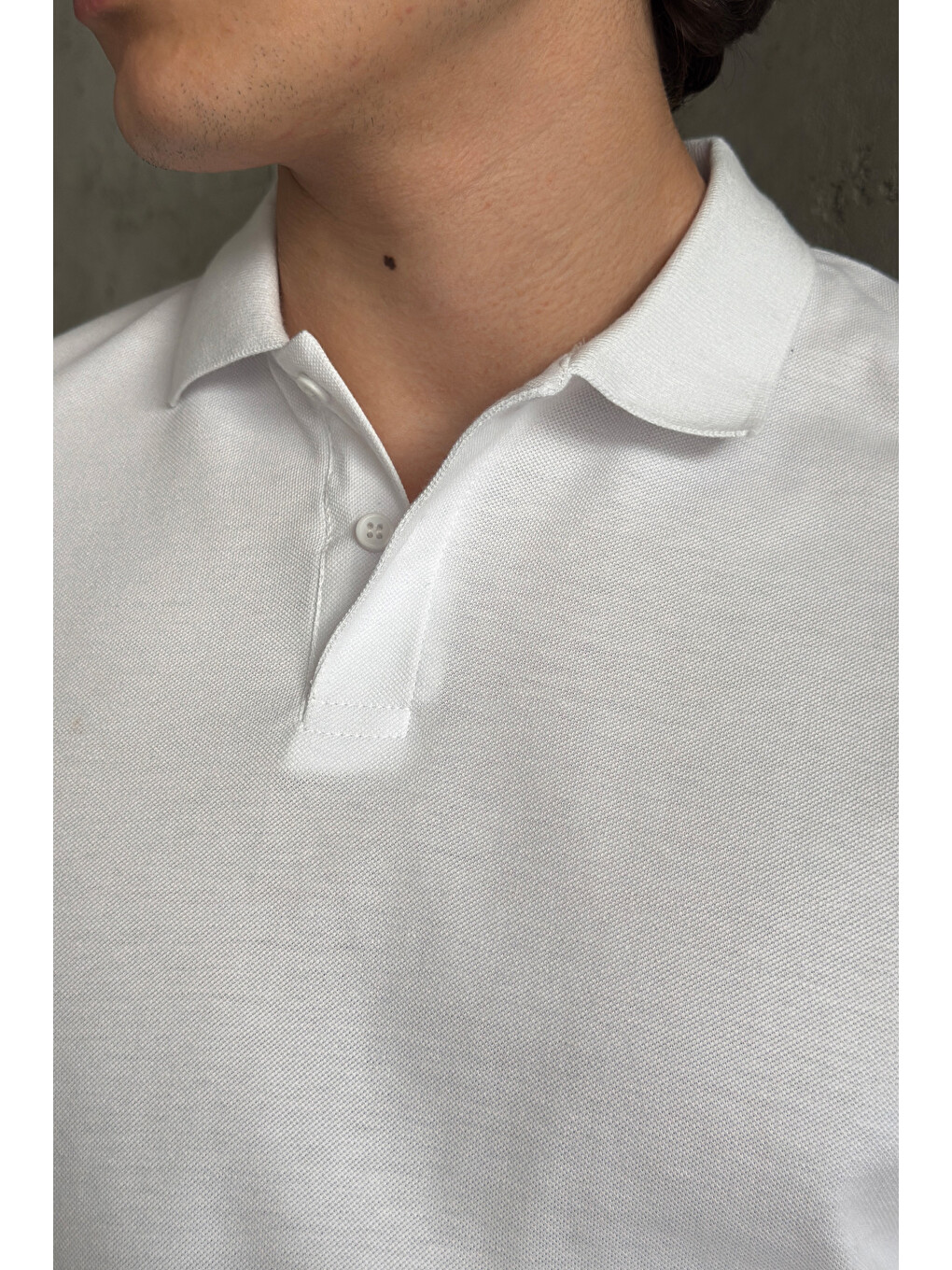 Beyaz Erkek %100 Pamuk Düğmeli Polo Yaka T-Shirt-3