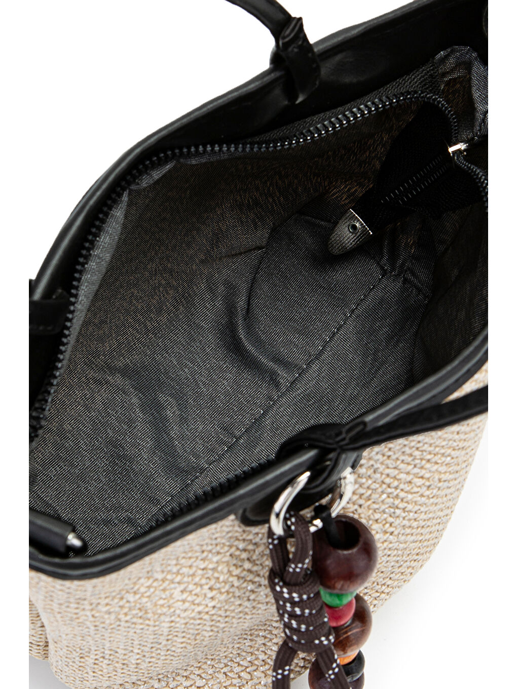 Ahşap Boncuk Detaylı Hasır Kadın Çapraz Çanta Missy Siyah-5