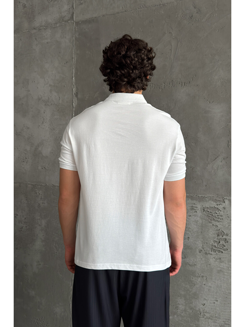 Beyaz Erkek %100 Pamuk Düğmeli Polo Yaka T-Shirt-4