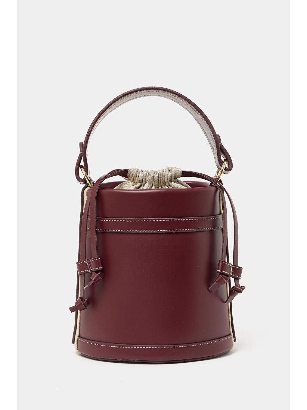Kontrast Dikişli Kova El Ve Omuz Çanta Bordo
