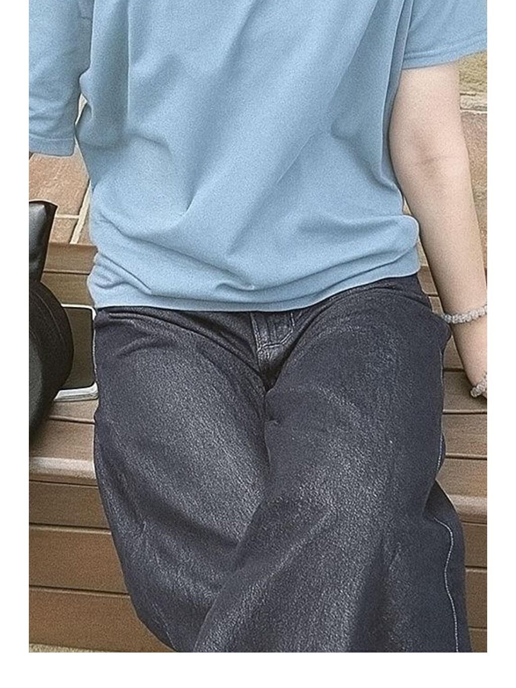 Bebe Mavisi Kadın Düşük Omuz Kayık Yaka Oversize T-Shirt-2