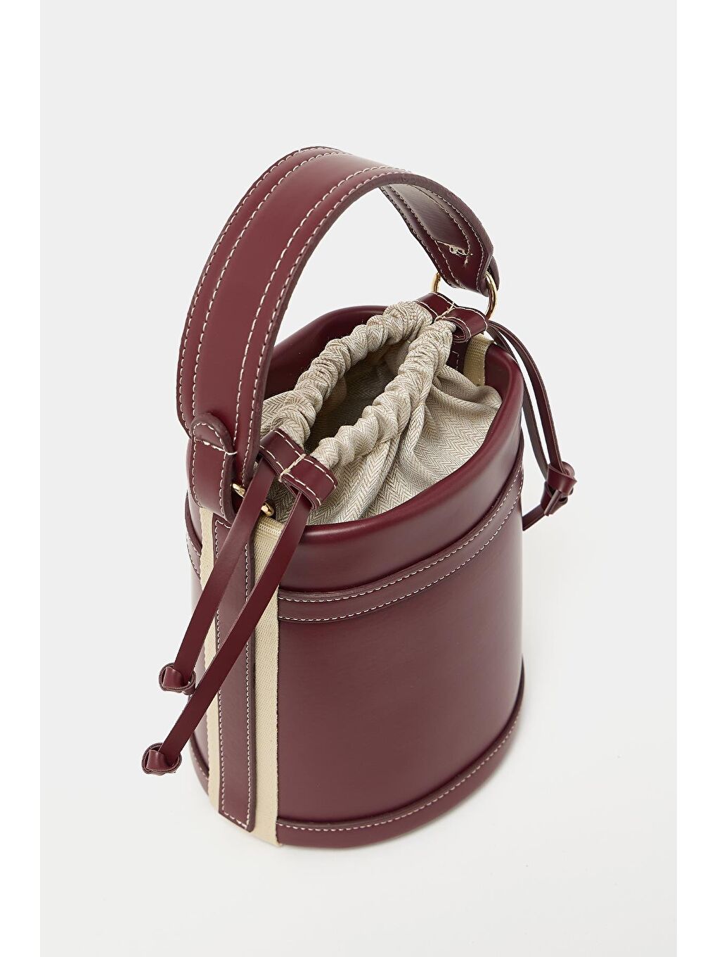Kontrast Dikişli Kova El Ve Omuz Çanta Bordo-1